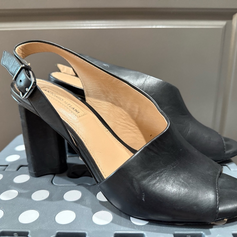 Antonio Melani Black Leather Slingback Heels